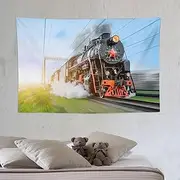 ZhiRain Steam Engine Train Tapestry Wall Hanging Country Vintage Locomotive Carriage Railway with Smoke Tapestries Home Decor for Living Room Bedroom Apartment Farmhouse Dorm 40"x60"