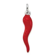 Sterling Silver Red Enamel Italian Horn Pendant