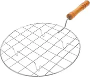 GALPADA Barbecue Wire Mesh Stainless Steel Grill Net with Wooden Handle Round Roasting Rack Multi-Purpose Wire Rack for Baking Steaming