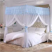 4 Corner Post Princess Bed Curtain Canopy for Girls Elegant 3 Openings Encrypted Canopy Bed Curtains Mosquito Net with Bracket(Size:150×200×200cm,Color:A)