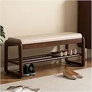 Shoe Bench for Entryway Mid-Century Modern Shoe Rack Stool w/Upholstered Seat Shoe Cabinet Storage, 80cm, Walnut