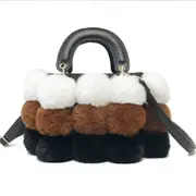 Plush Bucket Handbag Fluffy Crossbody Bag-Brown