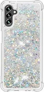 Samsung Galaxy A15 4G/5G Case Glitter,Clear Liquid Case Air-Cushion Drop Resistant Bling Shiny Sparkle Flowing Shockproof Soft TPU Bumper Shell Slim Cover Case for Samsung A15 4G/5G Silver heart