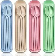 ELANE 4 Sets Reusable Travel Utensils Set with Case,Camping Cutlery Set Reusable Cutlery Set with Case,Utensil Sets for Lunch Picnic Daily Use Outdoor
