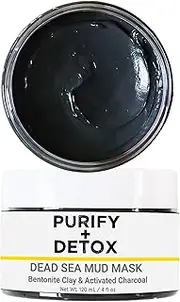 Mud Mask for Face with Dead Sea Mud, Bentonite Clay and Activated Charcoal - Made in USA -NO DRYING Facial Mask to Minimize Pore, Clear Blackheads- Great for Armpit Detox too