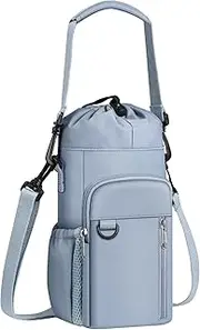 CaseBot Water Bottle Carrier Bag with Shoulder Strap, 32 40 oz Insulated Water Bottle Pouch Holder, Water Bottle Sleeve with Phone Pocket for Walking Hiking Picnic, Cloudy Blue