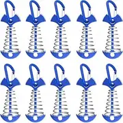 Walquicks 10Pcs Fishbone Deck Anchor Pegs, with Spring with Carabiners Aluminium Deck Tie Down Tent Stakes Buckle Aluminium Deck Windproof Tent Stakes, for Outdoor Camping Hiking