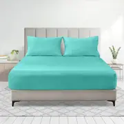 LINENOVA 2000TC Fitted Sheet Pillowcases Set(Single,Teal)