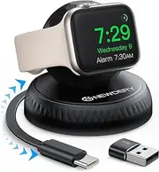 NEWDERY for Apple Watch Charger Stand, Portable Wireless Magnetic Fast Charging Station with Retractable USB C Cable for iWatch Series 10/9/8/7/6/5/4/3/2/1, SE, Ultra 2/1, Black