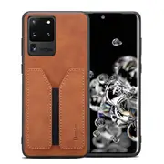 Denior For Samsung Galaxy S20 Ultra Leather Case with Elastic Wallet Card Holder Slot Pocket Cover - Brown