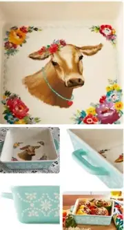 Pioneer Woman ~ Sweet Romance Cow Pattern ~ Ceramic Baker ~10.25" x 8.25" x 2.5"