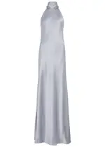 Galvan Sienna Halterneck Satin Maxi Dress - Metallic Silver - 36 (UK8 / S) 36 (UK8 / S)