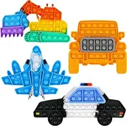 EVERMARKET 4 Pack Push Pop Bubble Sensory Fidget Toys,Rainbow Simple Fidget Toy Pack Bubble Popper Silicone Squeeze Toy Stress Relief Hand Toys Popping Game(Excavator,SUV,Aircraft, Police Car)