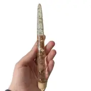 Vintage Clear Lucite Acrylic Gold Foil Fleck Flake Taper Candle 8"