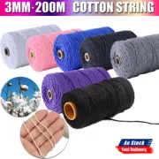 Natural Cotton Twisted Cord Craft Macrame Weaving Wire Artisan Rope 3mm 200M AU