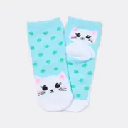 Brilliant Basics Kids Novelty Cat Print Quarter Crew Socks - Blue & White