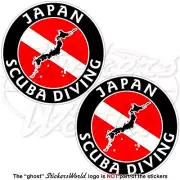 JAPAN SCUBA DIVING Flag-Japanese Map Shape Circular Stickers, Decals 75mm x2
