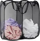 Mesh Popup Laundry Hamper - Two Compartments, Collapsible for Storage