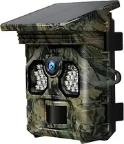 Kvenland Solar Powered Trail Camera, 48MP Photo and 4K Video Game Camera, 60° PIR Range Night Vision Motion Activated, 0.4s Trigger, IP66 Waterproof Wildlife Hunting Camera, 850nm Infrared, Outdoor