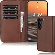 Samsung Galaxy S23 FE Wallet Case FROLAN Premium PU Leather with Credit Card Holder Slot Flip Drop Protection Shockproof Cover 6.4 Inch(Dark Brown)
