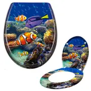 Toilet Seat with SoftClose Mechanism and FixClip Attachment, Easy Assembly, Oval Toilet Lid, Duroplast Toilet Seat (Colourful Ornamental Fish)