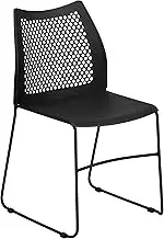 Flash Furniture 5 Pack Hercules Series 661 lb. Capacity Black Stack Chair with Air-Vent Back and Black Powder Coated Sled Base for Event, Office, Ergonomic, Plastic Steel