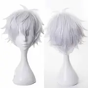 Yonitarra JJK Cosplay Wig Gojo Satoru's Loose Wavy Synthetic Hair Wig, Light Gray, Suitable for Halloween Fans & Collections