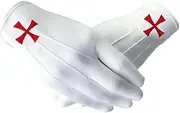 [Imason] Knights Templar Cross Masonic Gloves White With Snap Closure
