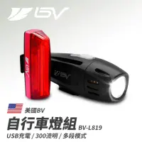 在飛比找momo購物網優惠-【BV】高亮度300流明防水自行車前燈後燈組 USB充電(自