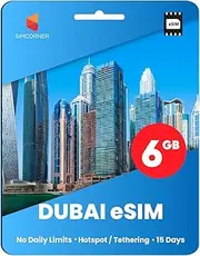 Dubai Travel eSim Card - 6GB Fast Data for 15 Days. No Daily Limit. Easy Activation. Data Only International Travel e SIM Card for UAE. Suits eSim Compatible Mobile Phones, Ipads and Tablets