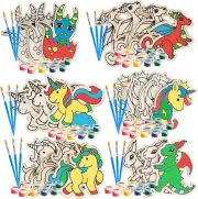 Kids Party Wood Painting Craft Kits (20Ct) -Unicorns & Dragons- Each Kit Has Its