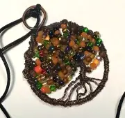Artisan Handcrafted Jewelry Pure Copper Wire Wrapped Tree Of Life Beads Crystals