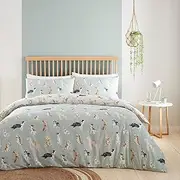 Fusion - Duck Egg Blue Dog Duvet Cover - Double Bedding Size (200 x 200cm) - Reversible Design (Beige & Duck Egg Blue) - Dog Paw Print Bedding - Animals Print -, French Bull and Poodles Dogs