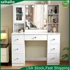 Makeup Vanity Table Set with 10 LED Lights Mirror Dressing Table 7 Drawers White