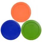 Pyrex 7200-PC 2Cup Green Orange Cobalt Blue Round Plastic Lid 3PK for 2 Cup Bowl