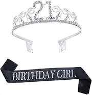 [TOVINANNA] Birthday Decor Headband Happy Birthday Sash Black Sash Crown Hair Comb Party Decorative Belt