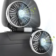 USB Car Fan for Backseat, Dual Rearseat Fans for Kids Separated Controlled Heads and 2 LED Lights 360 Rotatable Cooling 3 Speeds Auto Cooler for Car