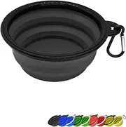 Zenify Dog Bowl - 400ml Collapsible Foldable Food and Water Feeder Dish - Portable Travel Leash Lead Slim Accessories for Training Pets Puppy Dogs (5 inches / 12.7 cm) (Black/Black)