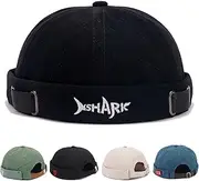 [Henmud] Mens Docker Cap Brimless Hats Skull Cap Sailor Caps Adjustable Rolled Cuff Retro Womens Beanie Hat