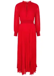 Alice + Olivia Vernia Plissé Chiffon Maxi Dress - Red - 10 (UK14 / L) 10 (UK14 / L)