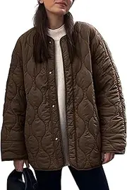 [PEHMEA] Women's Quilted Lightweight Jackets Button Down Puffer Jacket Coats Fashion Warm Padded Outwear with Pockets