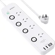 Addtam Power Board Individual Switch,Power Strip with 4 AC Outlets, 2 USB A and 2 USB C,Surge Protector 1.2M Extension Cord, 350 Joules,Overload Protection,Powerboard for Home and Office Use (White)