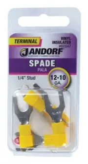 Jandorf 60847 Yellow Tin-Plated Copper 1/4 in. Stud Spade Terminal 12 to 10 AWG