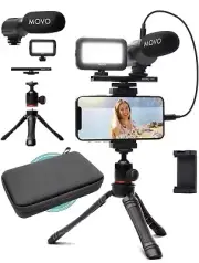 Movo iVlogger Vlogging Kit Tripod, Phone Mount, LED Light and Shotgun Mic