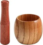 RRMMAN Wood Mortar and Pestle Set, Grinder for Guacamole, Garlic, Pepper - Kitchen Tool With Press, Mincer, Chopper, Crusher