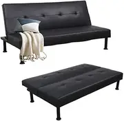 Black Faux Leather Futon Convertible Sofa Bed，1Pack Adjustable Couch Sleeper Modern Folding Faux Leather Convertible Recliner Lounge Daybed Guest Bed for Living Room, Bedroom, Apartment, Office