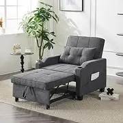 Karl home Sleeper Chair Convertible Sofa Bed with USB/Type C Ports 3-in-1 Pull Out Sofa Bed Adjustable Reading Chair with Cup Holders, Linen Dark Gray
