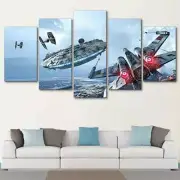 Star Wars Movie Spaceship Battle Scene Framed 5 Piece Canvas Wall Art Painting P