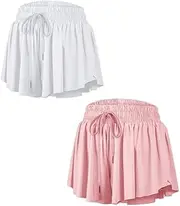 [ASHER FASHION] Girls Flowy Butterfly Shorts, 2-in-1 Girls Athletic Shorts with Pocket, Running Shorts for Girls Active Workout Sports