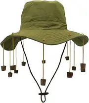 [Generic] Australian Hat - Australian Cork Hat | Cap with Cork, Adjustable Elastic Band Design Headgear Fancy Dress Costume Accessory Portable for Show Stage Travel Hiking Beach Gathering Friends Green